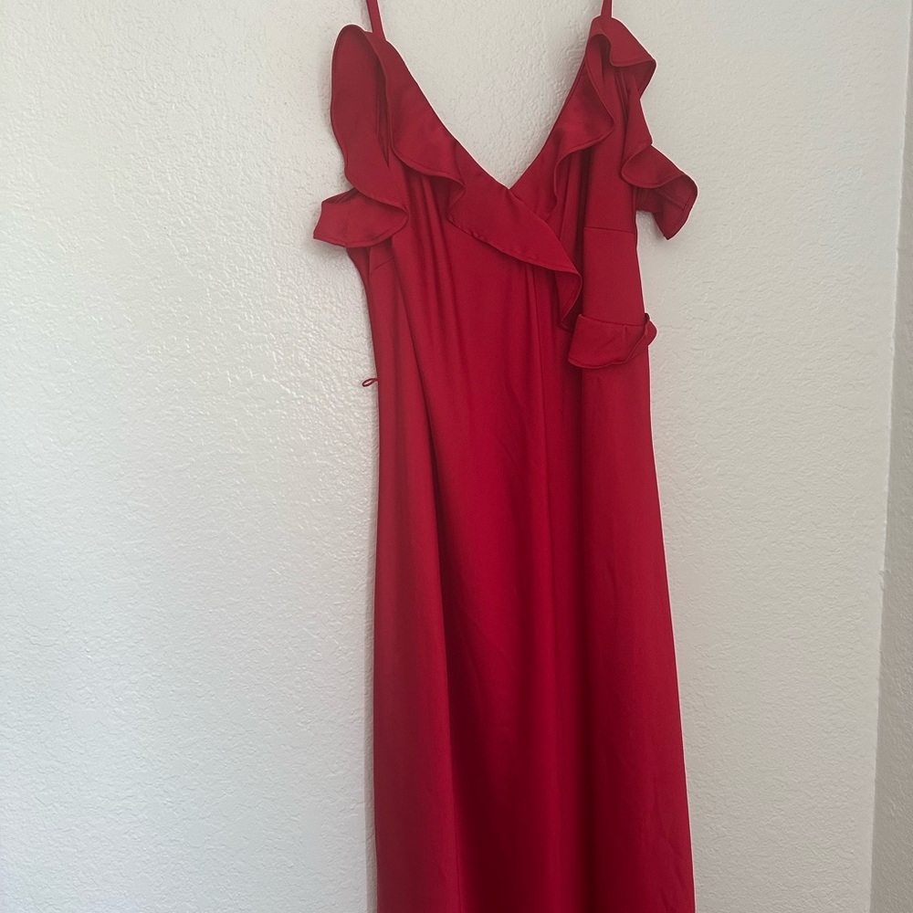 a new day Red One-Shoulder Ruffle Slip Dress